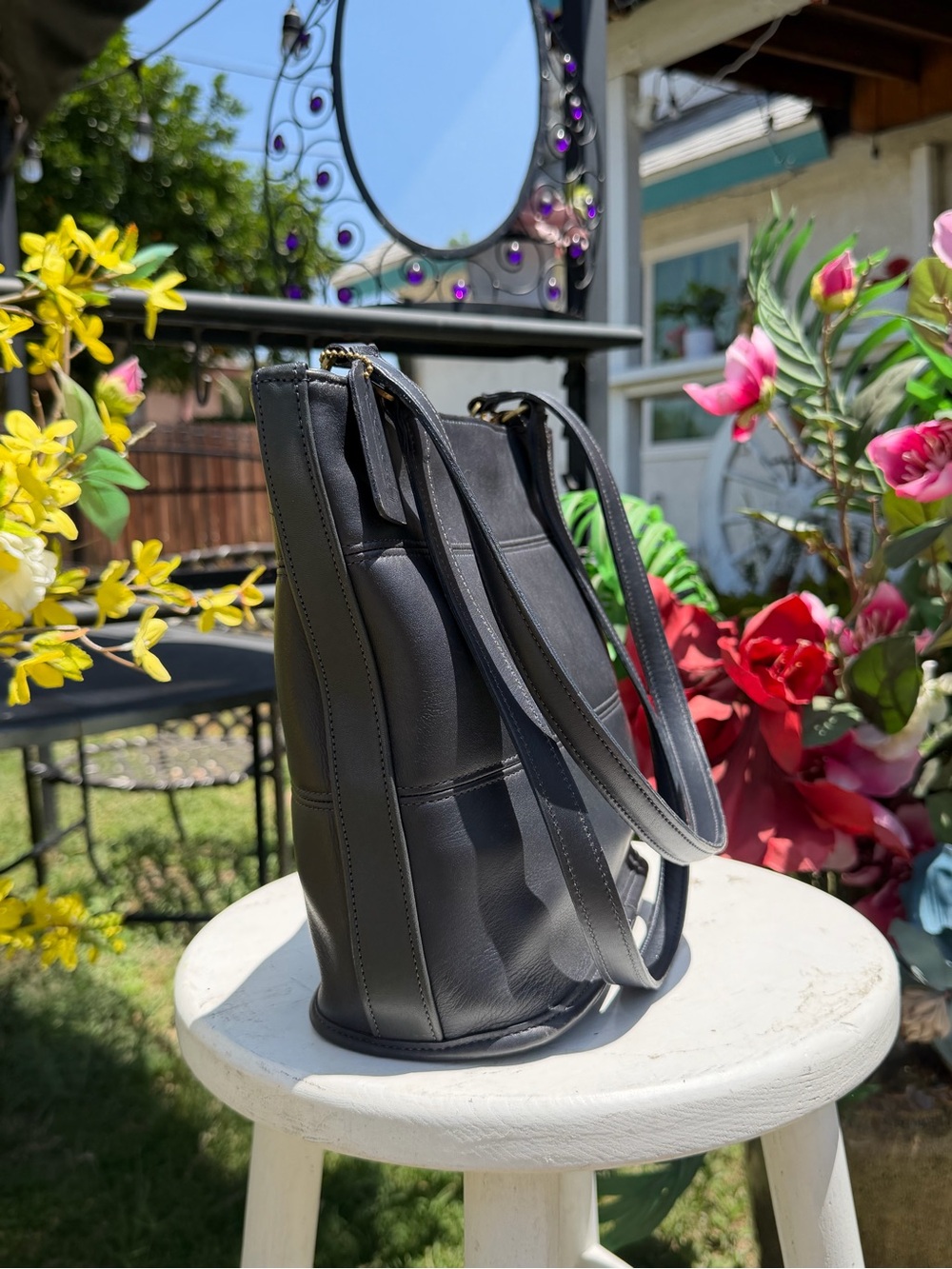 Coach  Black Leather Tote Bag with Bead Charm - Picture 8 of 10
